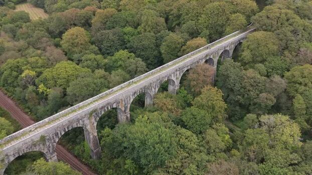 Aerial view of Treffry Viaduct in Luxulyan Valley United Kingdom. Aerial view of Treffry Viaduct in Luxulyan Valley United Kingdom.