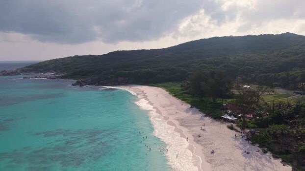 Aerial view of Anse Reunion beach Seychelles.