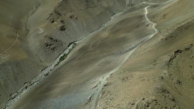 Aerial view of Khardung La mountain pass in India.
