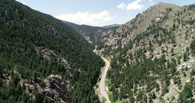 Aerial view of mountain road near Bihedral Trail Head United States. Aerial view of mountain road near Bihedral Trail Head United States.