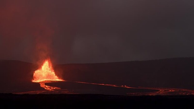View of volcanic eruption and lava flow United States.