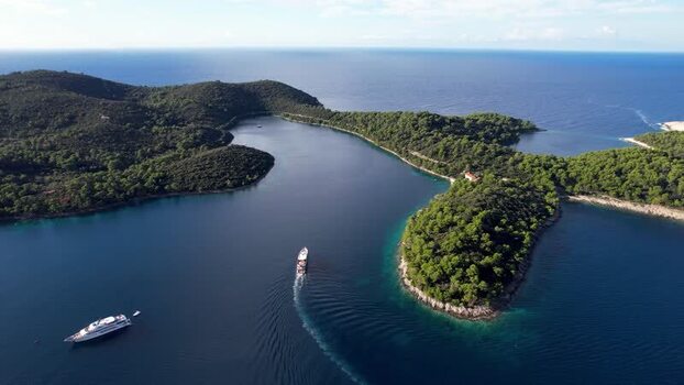 Aerial view of boats near Mljet National Park Croatia. Aerial view of boats near Mljet National Park Croatia.