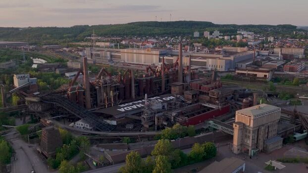 Aerial view of the Volklingen Ironworks industrial site Germany.