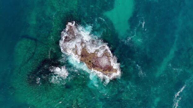 Aerial view of rocky outcrop at North Stradbroke Island Australia.
