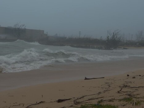 View of stormy waves crashing on the beach Northern Mariana Islands. View of stormy waves crashing on the beach Northern Mariana Islands.