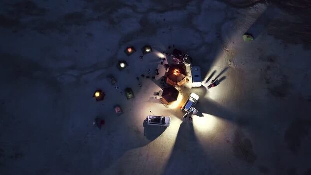 Aerial view of an illuminated campsite at night Kazakhstan. Aerial view of an illuminated campsite at night Kazakhstan.