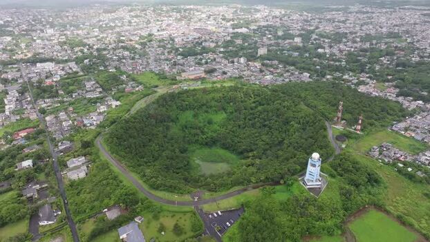 Aerial view of Trou Aux Cerfs volcano crater Mauritius.