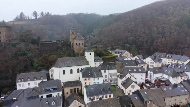 Aerial view of Esch sur Sure village in Luxembourg.