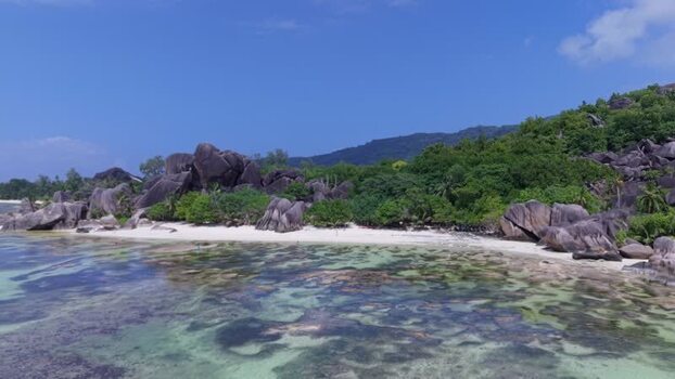 Aerial view of Anse Reunion beach Seychelles.