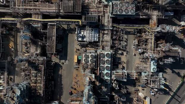 Aerial view of industrial refinery complex in Carson United States.
