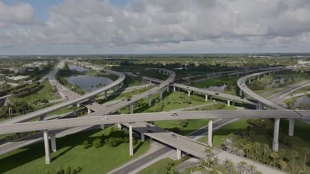 Aerial view of highways and traffic United States.