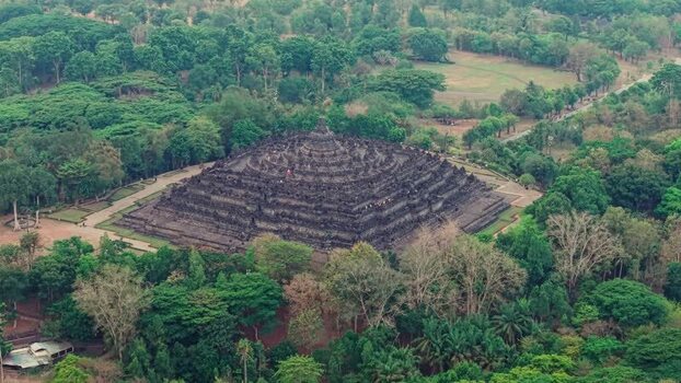 Aerial view of Borobudur Temple in Magelang Indonesia.