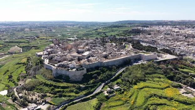 Aerial view of the fortified city of Mdina on a hill Malta. Aerial view of the fortified city of Mdina on a hill Malta.