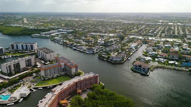 Aerial view of waterfront homes and canals United States.