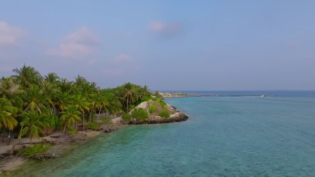 Aerial view of Vashafaru coastline Maldives.