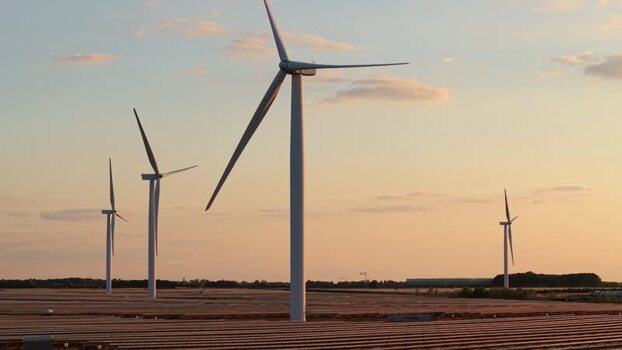 Aerial view of Chelveston Renewable Energy solar and wind farm United Kingdom. Aerial view of Chelveston Renewable Energy solar and wind farm United Kingdom.