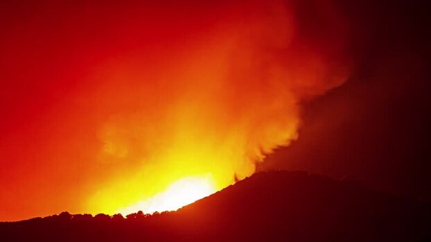 View of volcanic eruption at night Spain.
