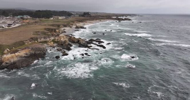 Aerial view of the rugged coastline in Fort Bragg United States.