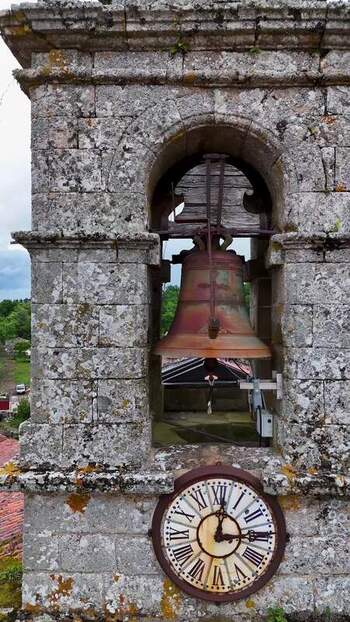 Aerial view of the bell tower of Iglesia de Santa Marina Spain.