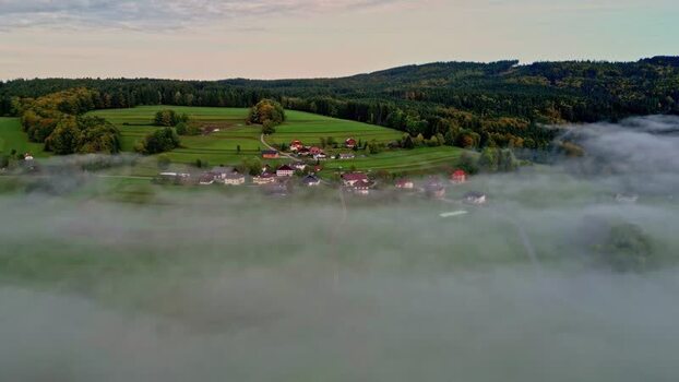 Aerial view of Attersee village in Vocklabruck District Austria.