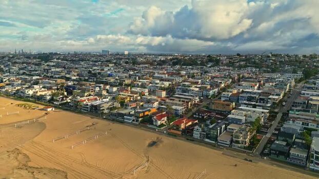 Aerial view of Los Angeles coastline and urban sprawl United States.