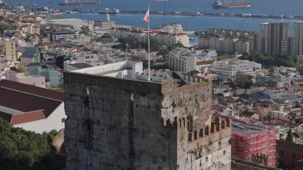 Aerial view of Moorish Castle in Gibraltar Gibraltar. Aerial view of Moorish Castle in Gibraltar Gibraltar.