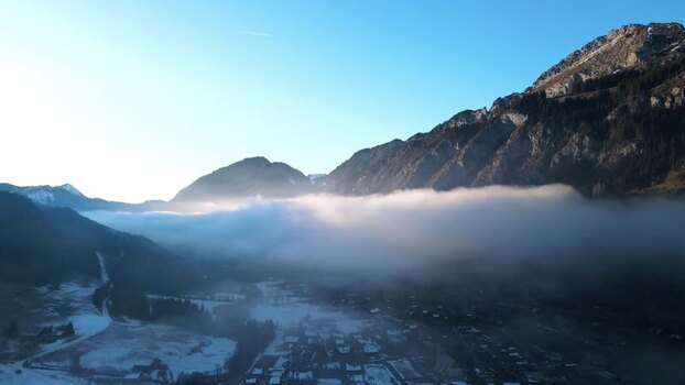 Aerial view of the snowy village France.