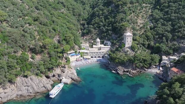 Aerial view of San Fruttuoso Abbey in Portofino Italy. Aerial view of San Fruttuoso Abbey in Portofino Italy.