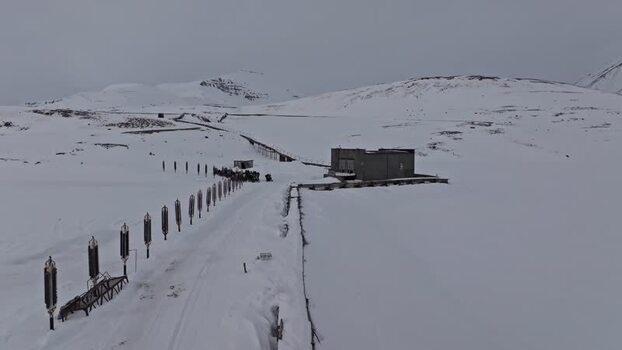 Aerial view of Pyramiden Svalbard and Jan Mayen.