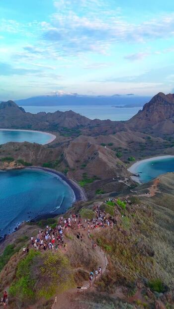 Aerial view of tourists on Padar Island in Komodo National Park Indonesia. Aerial view of tourists on Padar Island in Komodo National Park Indonesia.