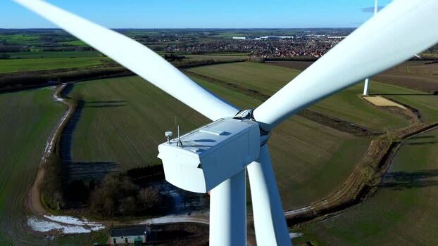 Aerial view of Burton Latimer wind farm United Kingdom.