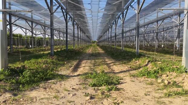 Aerial view of greenhouse structure in Faenza Italy.