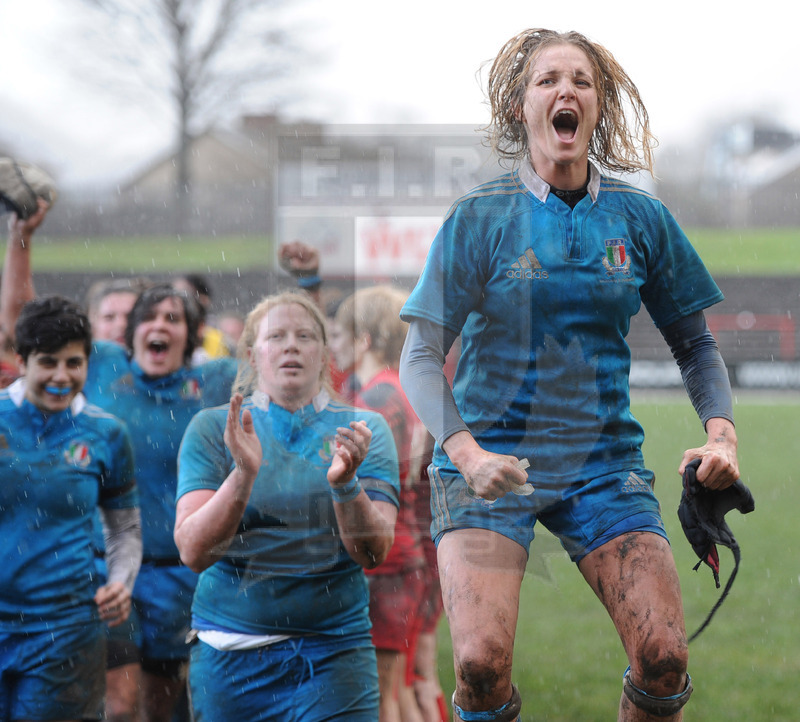 Rbs 6 Nazioni Donne, Abevaron, Talbot Athletic Ground 02/02/2014, Galles v Italia, la gioia di Alice Trevisan a fine partita.