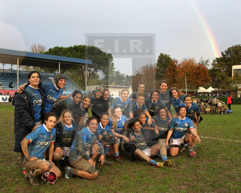 Cattolica Test Match Donne, Prato, stadio Chersoni 25/11/2018, Italia Donne v Sudafrica Donne, foto di gruppo a fine match. Foto Daniele Resini/Fotosportit