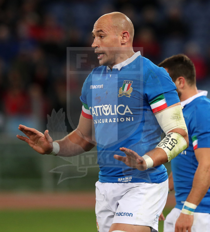 Guinness Sei Nazioni 2019, Round 2, Roma, Stadio Olimpico 09/02/2019, Italia v Galles, Sergio Parisse esorta. Foto Daniele Resini/Fotosportit