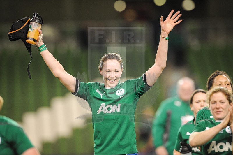 Rbs Sei Nazioni Donne 2014, Dublino, Aviva Stadium, 08/03/2014, Italia v Irlanda.Foto Elena Barbini.La gioia a fine partita di MarieLouise Reilly