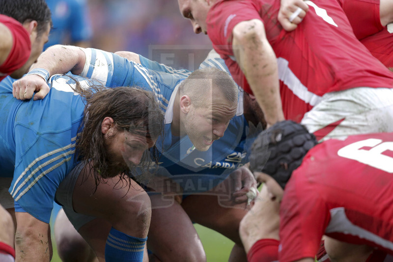 RBS 6 Nazioni 2013, Roma, Stadio Olimpico, 23-02-2013, Italia v Galles. Martin Castrogiovanni e Leonardo Ghiraldini in mischia chiusa