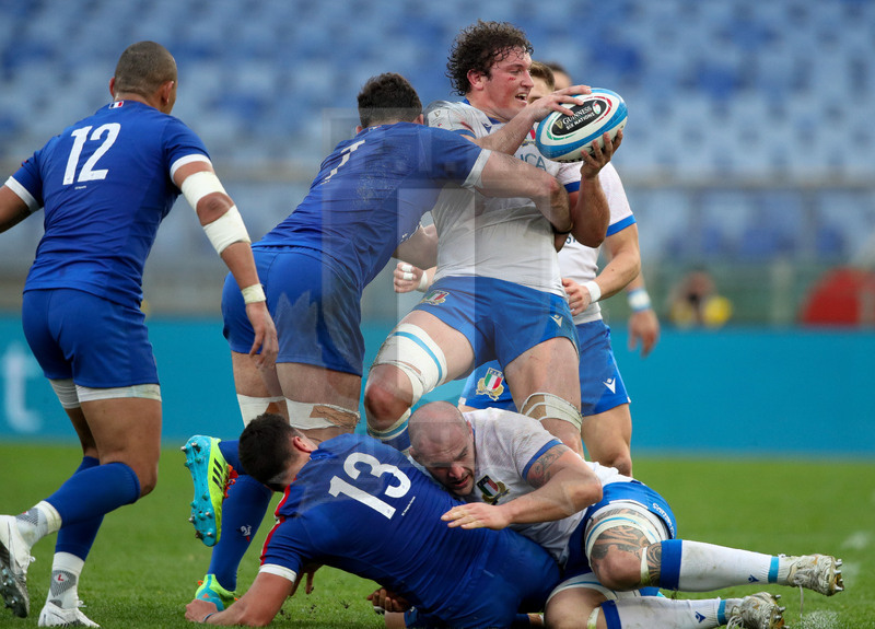 Guinness VI Nazioni 2021, Roma, Stadio Olimpico, 6/02/2021, Italia v Francia. Michele Lamaro contro Charles Ollivon. Foto Roberto Bregani/Fotosportit
