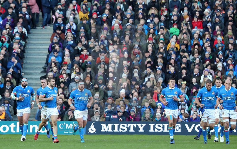 Guinness Sei Nazioni 2018, Round 1, Edimburgo, Murrayfield 02/02/2019, Scozia v Italia, gli Azzurri verso il centro del campo dopo una meta. Foto David Gibson/Fotosportit