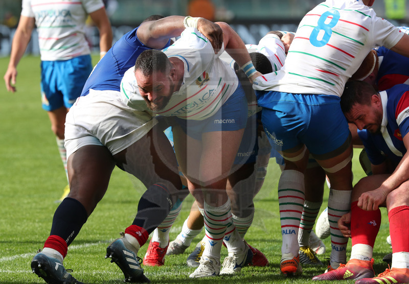 Guinness Sei Nazioni 2019, Round 5, Roma, stadio Olimpico 16/03/2019, Italia v Francia, Simone Ferrari in un drive azzurro. Foto Daniele Resini/Fotosportit