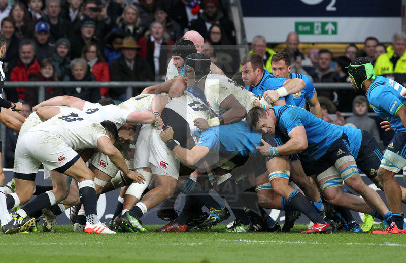 RBS Sei Nazioni 2017, Londra, Twickenham 26/02/2017, Inghilterra v Italia, Fuser, Itoje e Steyn in una maul. Foto daniele Resini/Fotosportit