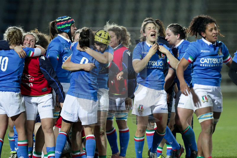 Guinness Sei Nazioni 2019 Donne, Round 3, Parma, Stadio Lanfranchi, 23/02/2019, Italia Donne v Irlanda Donne. Le azzurre festeggiano a fine partita. Foto Roberto Bregani/Fotosportit