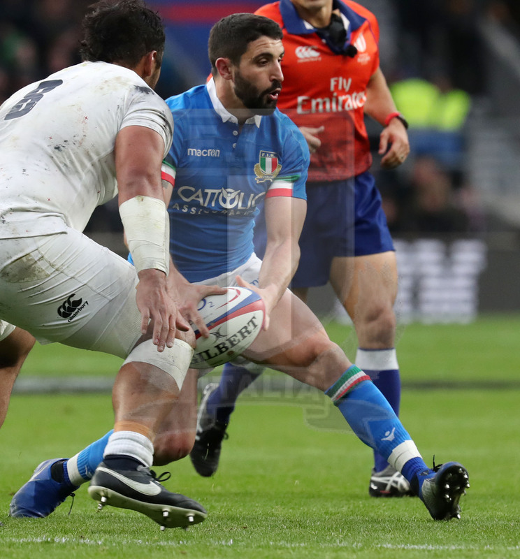 Guinness Sei Nazioni 2019, Round 4, Londra, Twickenham 09/03/2019, Inghilterra v Italia, Tito Tebaldi apre palla. Foto Daniele Resini/Fotosportit
