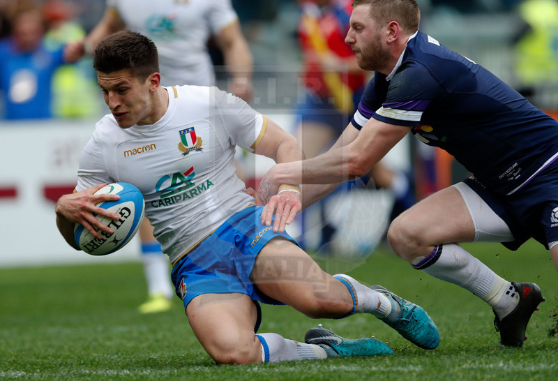 Natwest Sei Nazioni 2018, round 5, Roma stadio Olimpico 17/03/2018, Italia v Scozia, la seconda meta di Tommaso Allan. Foto: Roberto Bregani/Fotosportit