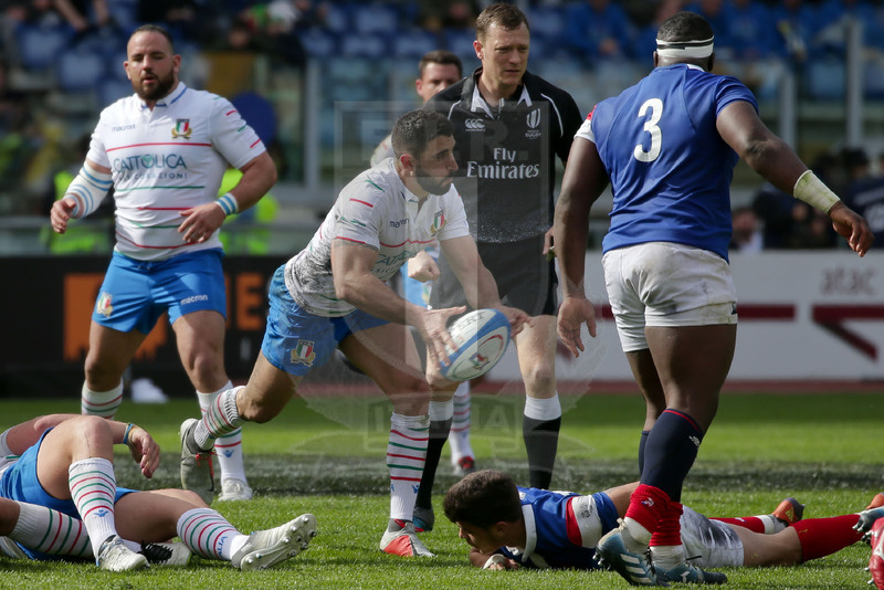 Guinness Sei Nazioni 2019, Round 5, Roma, Stadio Olimpico, 16/03/2019, Italia v Francia. Tito Tebaldi apre palla. Foto Roberto Bregani/Fotosportit.