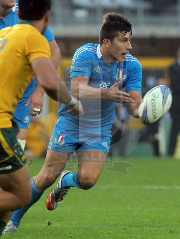 Cariparma test match 2013, Torino 9 novembre 2013, Italia v Australia, Tommaso Allan apre palla.