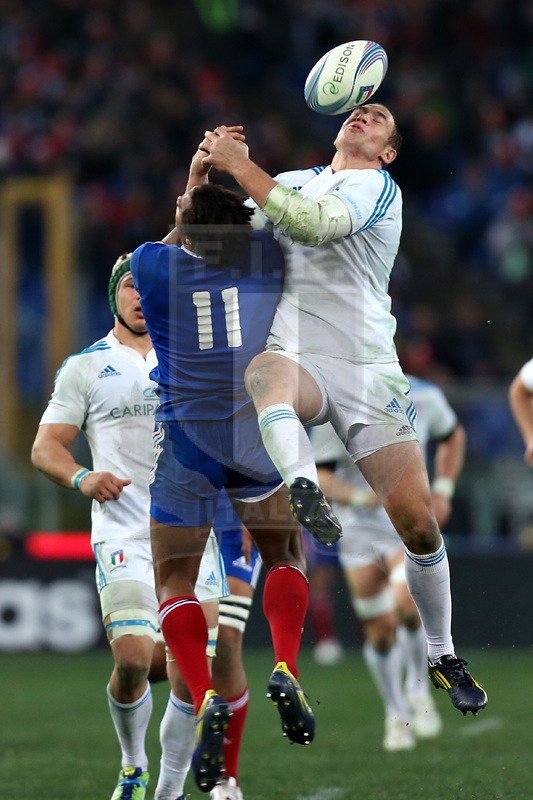 ROMA 03-02-2013 STADIO OLIMPICO RUGBY 6 NAZIONI ITALIA VS FRANCIA NELLA FOTO SERGIO PARISSE E BENJAMIN FALL FOTO MATTEO CIAMBELLI / FOTOSPORTIT