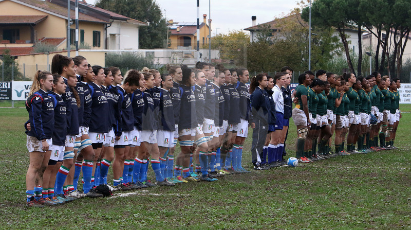 Cattolica Test Match Donne, Prato, stadio Chersoni 25/11/2018, Italia Donne v Sudafrica Donne, le squadre agli inni. Foto Daniele Resini/Fotosportit