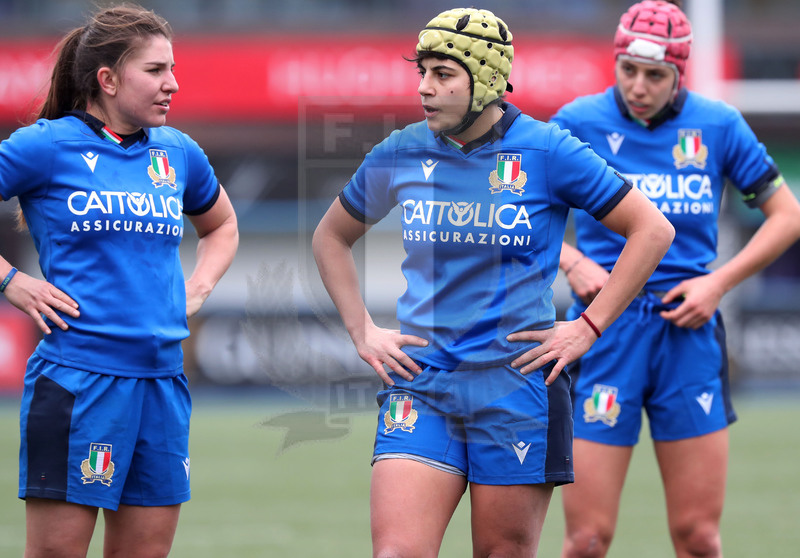 Guinness Sei Nazioni Donne 2020, Cardiff, Arms Park 02/02/2020 Galles Donne v Italia Donne, Maria Magatti, Beatrice Rigoni e Vittoria Ostuni Minuzzi. Daniele Resini/Fotosportit