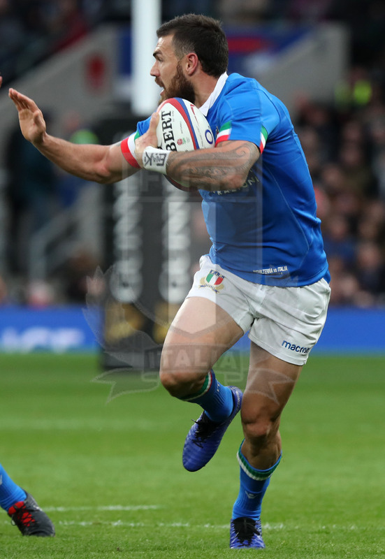 Guinness Sei Nazioni 2019, Round 4, Londra, Twickenham 09/03/2019, Inghilterra v Italia, cambio di direzione di Jayden Hayward. Foto Daniele Resini/Fotosportit